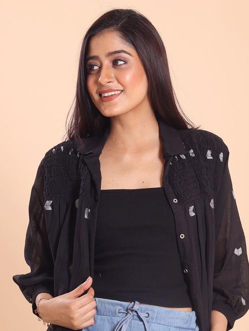 women black cotton solid  regular top - 22467584 - Very Small Image - 1