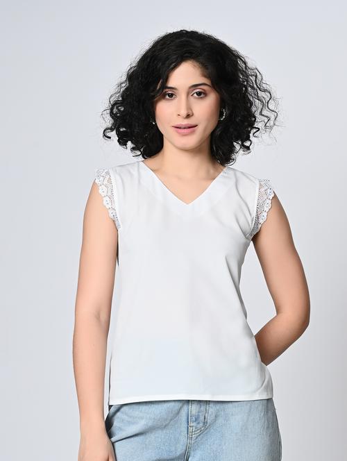 women solid white crepe regular top - 22467608 - Very Small Image - 1
