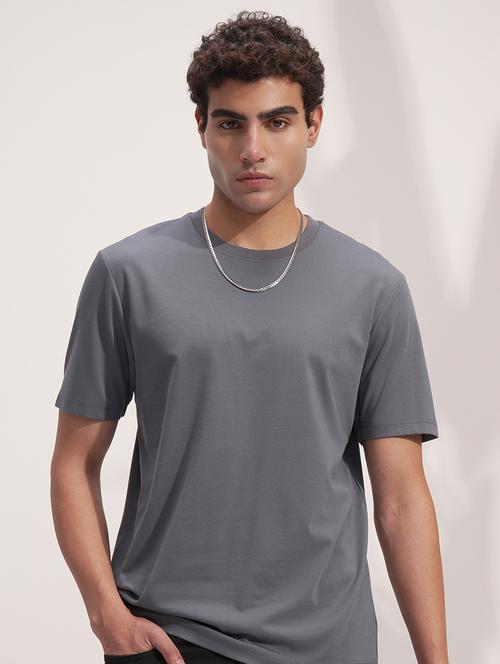 men  grey cotton blend solid regular t-shirt - 22469331 - Very Small Image - 1