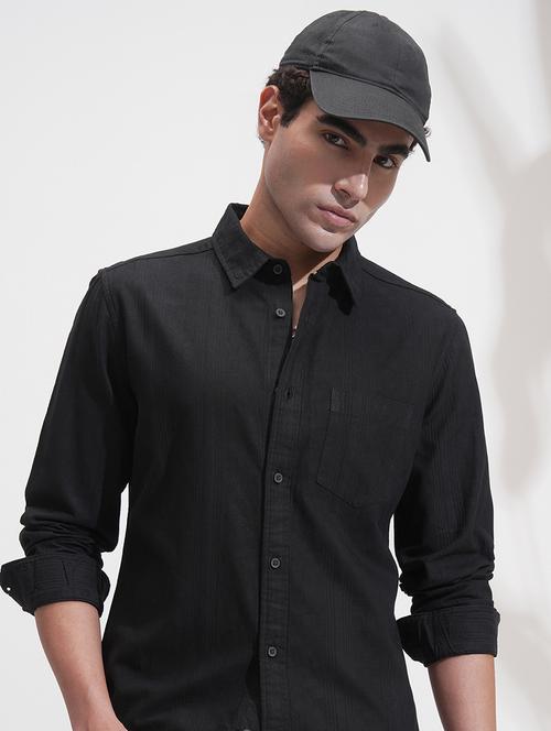 men regular fit black cotton solid shirt - 22469785 - Very Small Image - 1