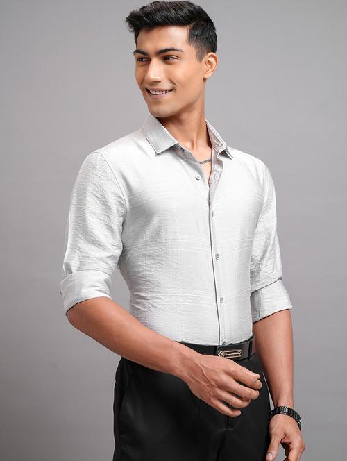 Men Self Design Long Sleeve Regular Fit Casual Shirt - 22470464 - Very Small Image - 1