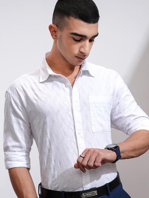 Men Self Design Long Sleeve Regular Fit Casual Shirt - 22470485 - Very Small Image - 1