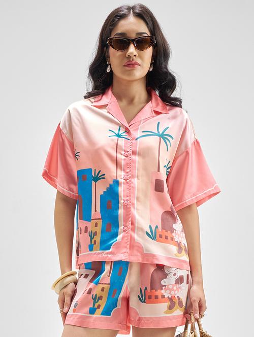 Women Printed Polyester Top And Shorts Co-ords Set - 22470646 - Very Small Image - 1