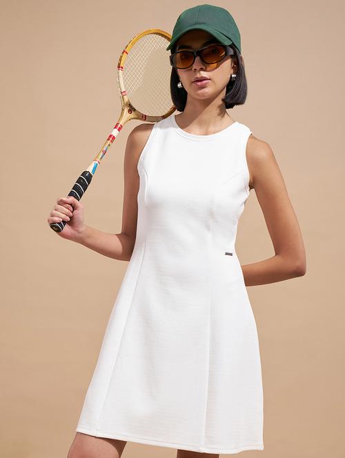 women white cotton fit & flare dress - 22470697 - Very Small Image - 1
