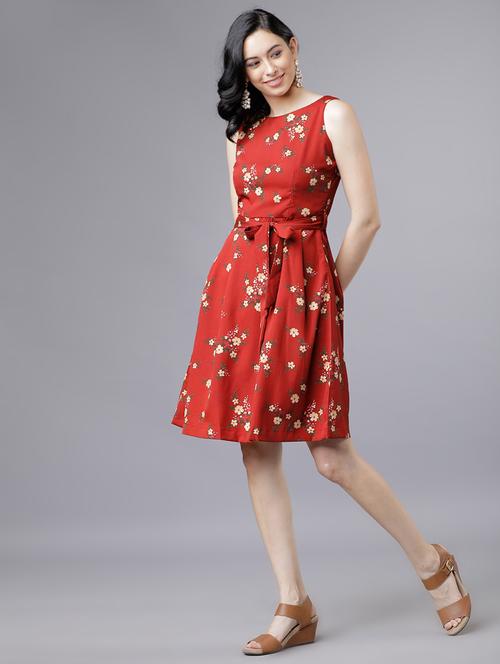 women red polyester fit & flare dress - 22470754 - Very Small Image - 1