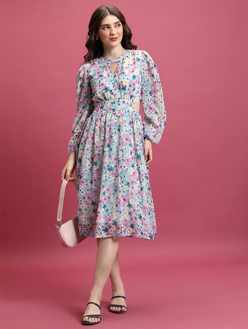 women multi color polyester fit & flare dress - 22470835 - Very Small Image - 1