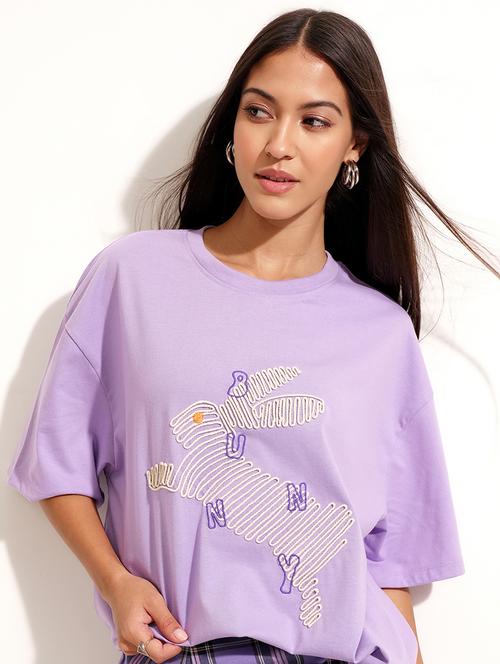 Women Printed Purple Cotton Regular T-shirt - 22471120 - Very Small Image - 1