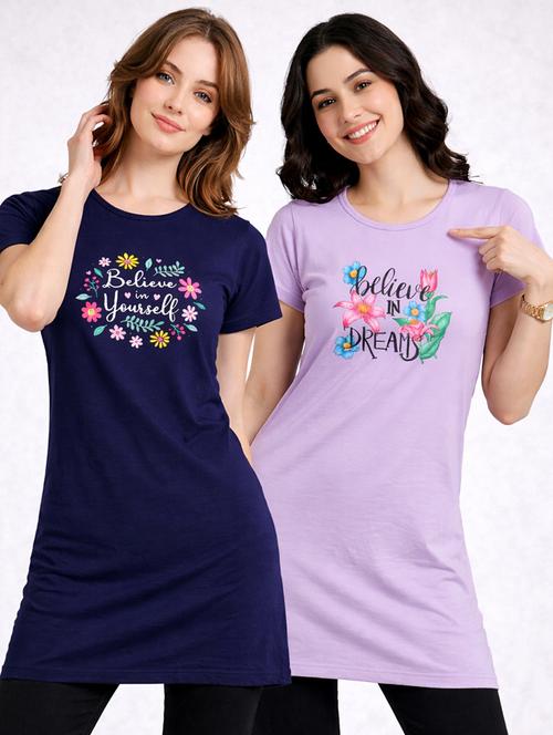women printed  navy blue cotton blend front print t-shirt - 22473615 - Very Small Image - 1