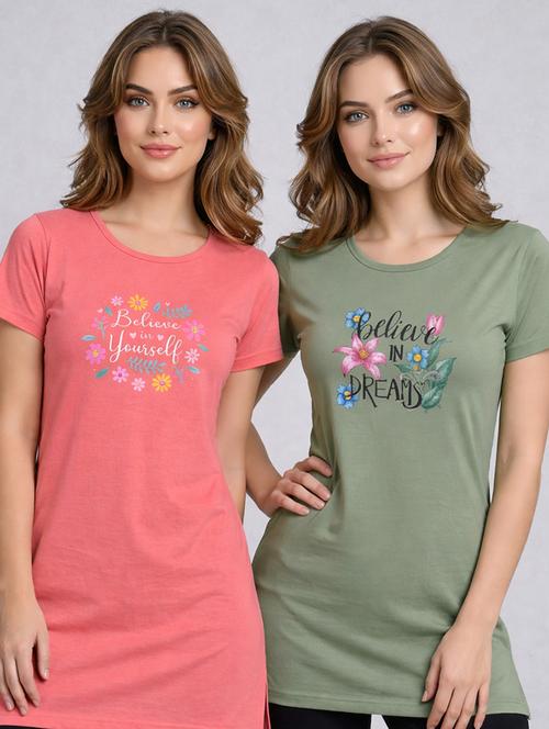 women printed peach cotton blend front print t-shirt - 22473629 - Very Small Image - 1