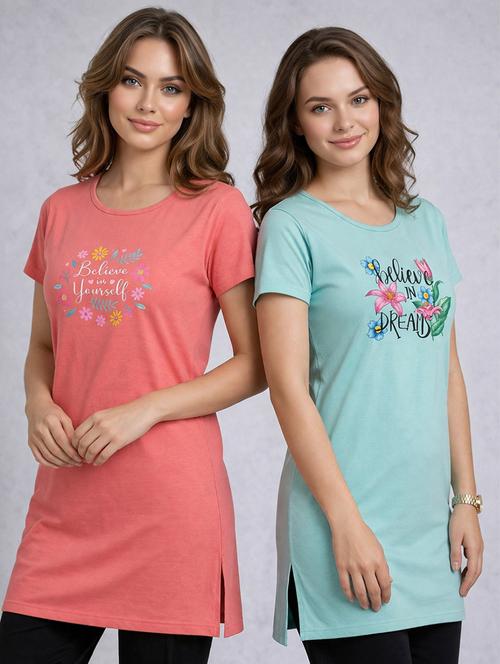 women printed peach cotton blend front print t-shirt - 22473630 - Very Small Image - 1