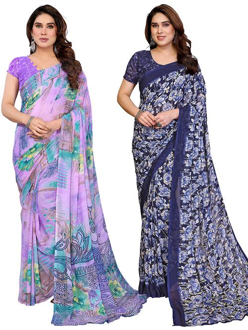 women pack of 2 printed combo saree with blouse - 22474454 - Very Small Image - 1