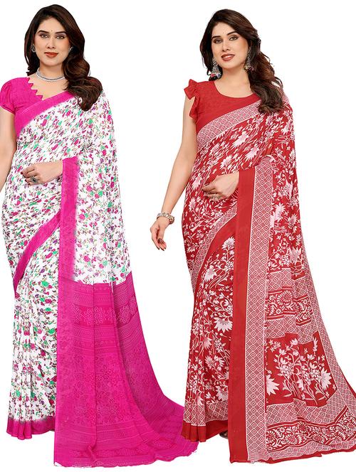 women pack of 2 printed combo saree with blouse - 22474855 - Very Small Image - 1