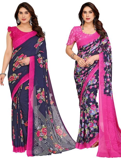 women pack of 2 printed combo saree with blouse - 22475109 - Very Small Image - 1