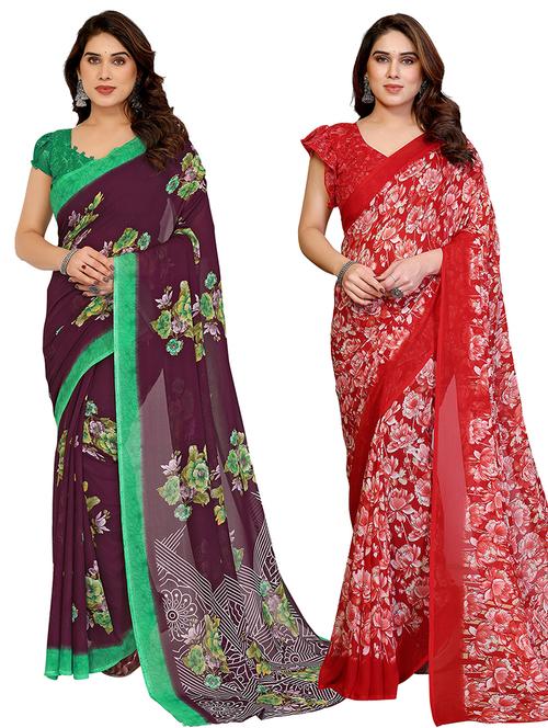 women pack of 2 printed combo saree with blouse - 22475452 - Very Small Image - 1