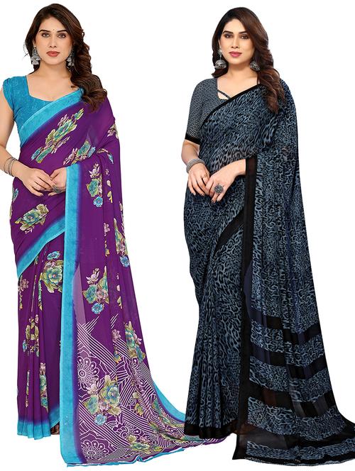 women pack of 2 printed combo saree with blouse - 22475523 - Very Small Image - 1