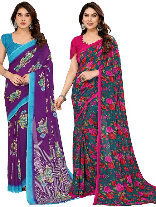 women pack of 2 printed combo saree with blouse - 22475572 - Very Small Image - 1