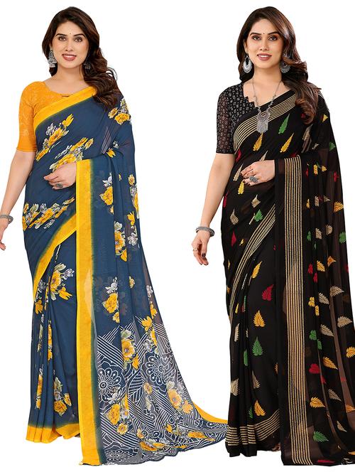 women pack of 2 printed combo saree with blouse - 22475821 - Very Small Image - 1