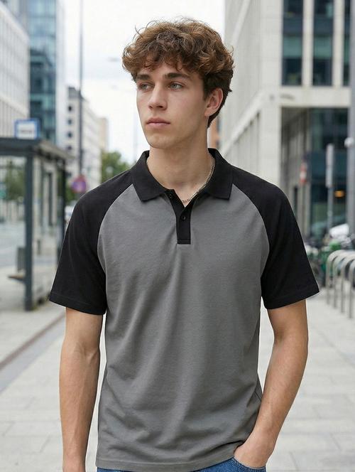 men color block raglan sleeve regular fit polo t-shirt - 22480878 - Very Small Image - 1