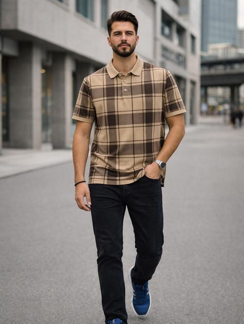 men checkered short sleeve regular fit polo t-shirt - 22480888 - Very Small Image - 1