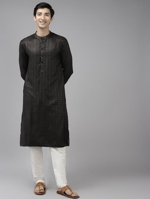 men self design mandarin neck kurta pyjama set - 22480979 - Very Small Image - 1