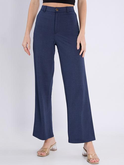Girls Blue Checkered Polyester Wide Leg Formal Trousers - 22486833 - Very Small Image - 1