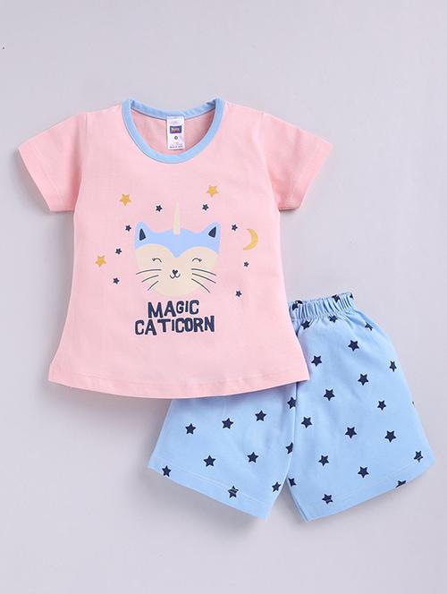 Girls Printed Round Neck Top And Shorts Set - 22498233 - Very Small Image - 1
