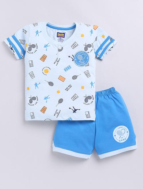Boys Printed Round Neck T-shirt And Shorts Set - 22498335 - Very Small Image - 1