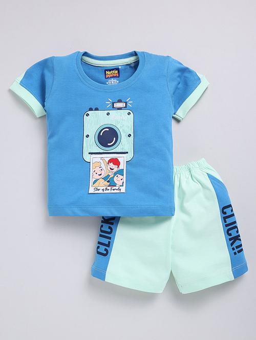 Boys Printed Round Neck T-shirt And Shorts Set - 22498342 - Very Small Image - 1