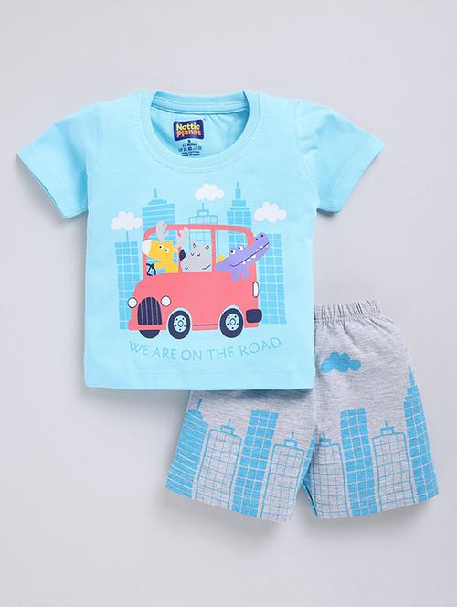 boys printed round neck t-shirt and shorts set - 22498345 - Very Small Image - 1