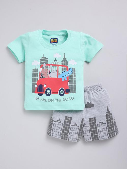 Boys Printed Round Neck T-shirt And Shorts Set - 22498352 - Very Small Image - 1