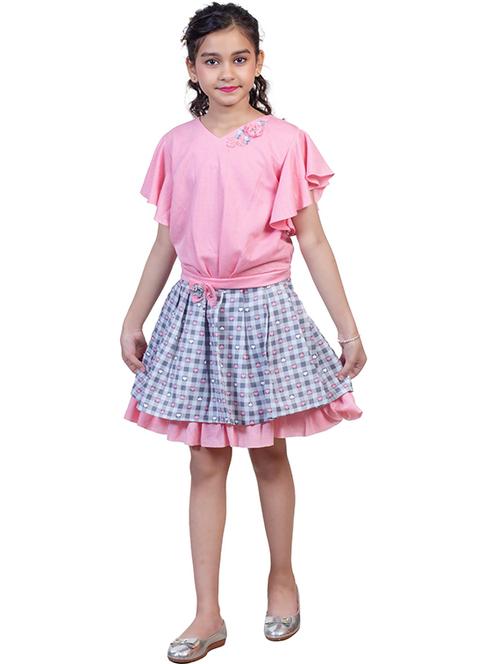 pink checked ruffle sleeve a-line dress - 22498439 - Very Small Image - 1
