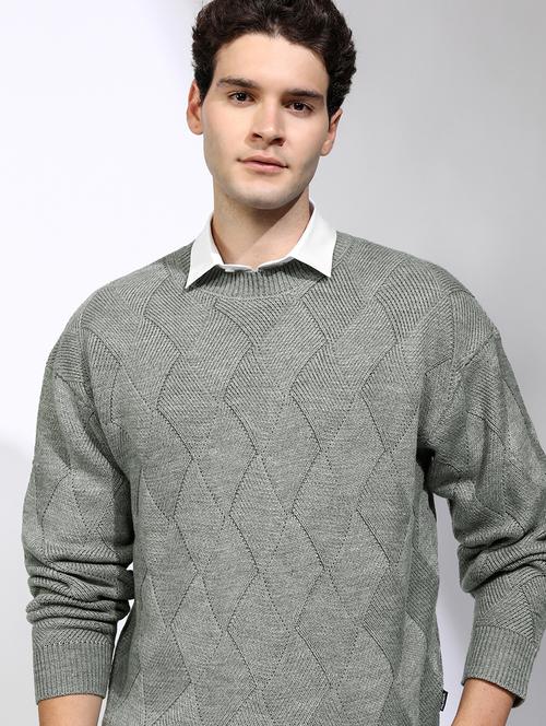 Men Self Design Long Sleeve Pullover Sweater - 22499366 - Very Small Image - 1
