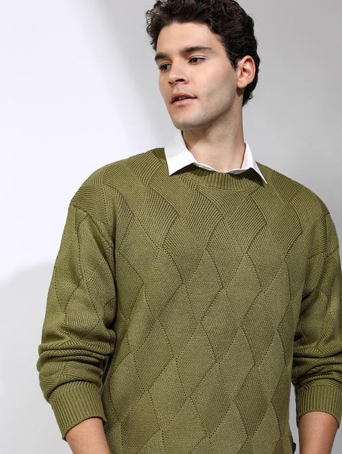 Men Self Design Long Sleeve Pullover Sweater - 22499367 - Very Small Image - 1