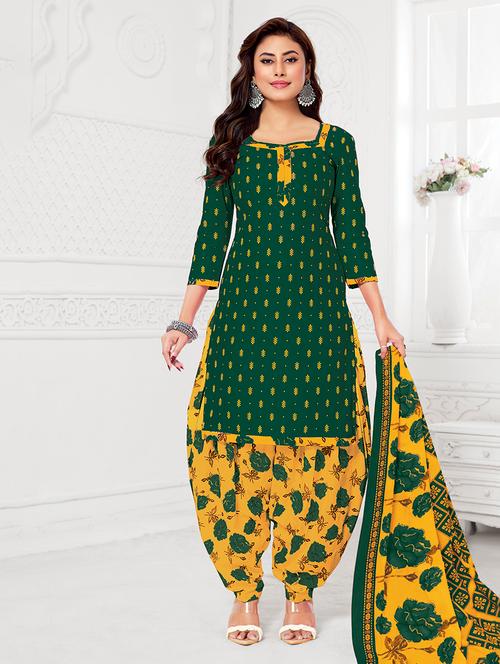 Women Printed Three Quarter Sleeve Kurta Patiala With Dupatta Set - 22500163 - Very Small Image - 1