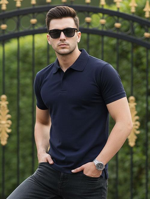 Men Solid Short Sleeve Slim Fit Polo T-shirt - 22502033 - Very Small Image - 1
