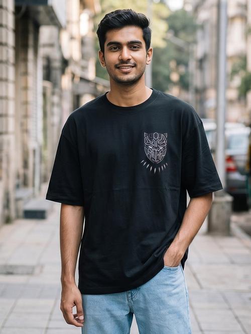 Men Placement Print Short Sleeve Oversized T-shirt - 22502553 - Very Small Image - 1