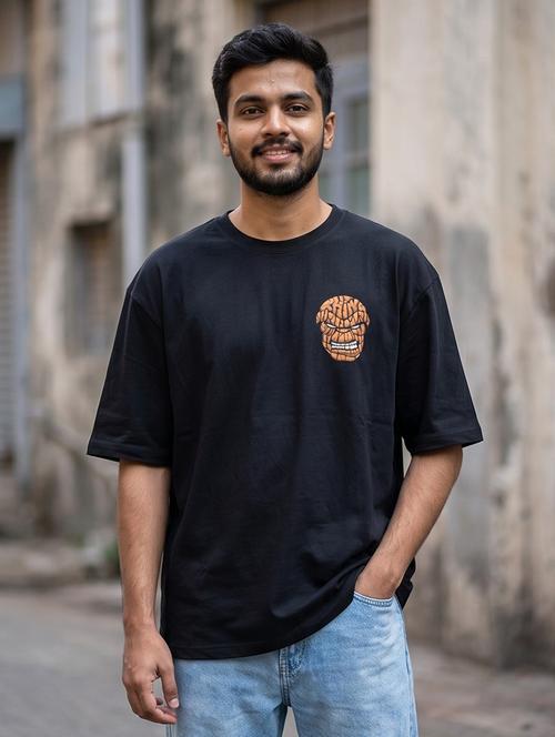 Men Placement Print Short Sleeve Oversized T-shirt - 22502564 - Very Small Image - 1