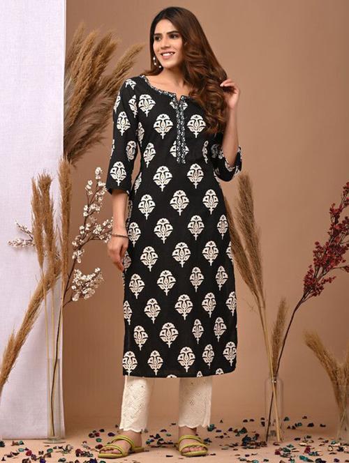 women printed three quarter sleeve straight kurta - 22502924 - Very Small Image - 1