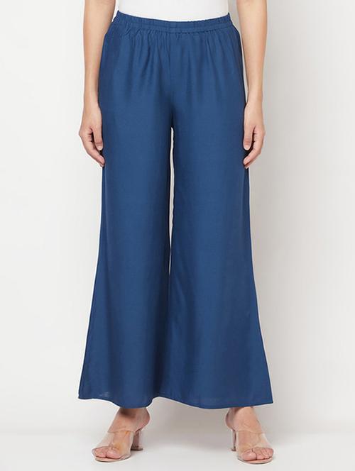 women solid mid rise flared palazzo - 22504926 - Very Small Image - 1