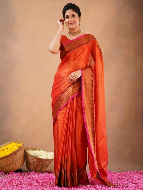 Women Solid With Bordered Saree With Blouse - 22505406 - Very Small Image - 1