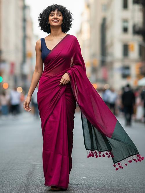 women solid handloom saree with blouse - 22505480 - Very Small Image - 1
