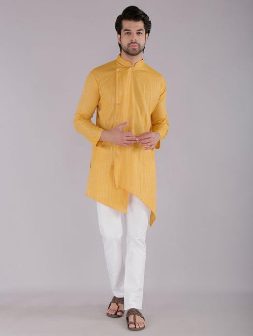 men self design mandarin neck angrakha kurta - 22507626 - Very Small Image - 1
