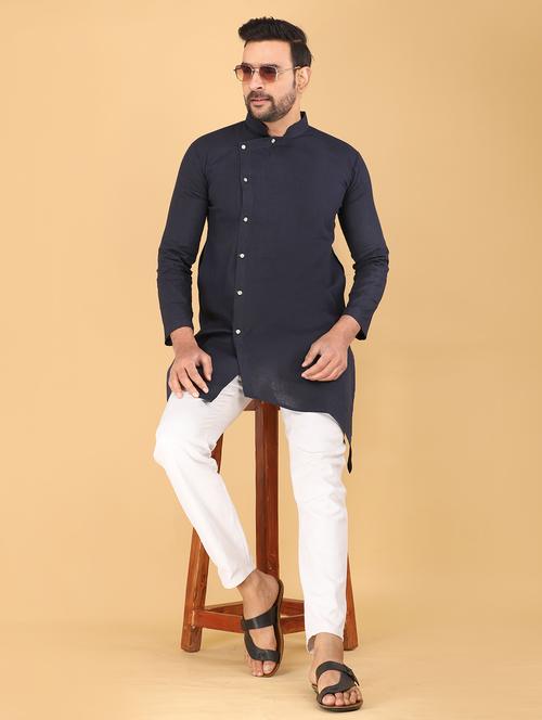 men solid mandarin neck angrakha kurta - 22507627 - Very Small Image - 1