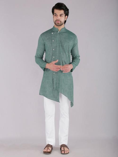 men self design mandarin neck angrakha kurta - 22507633 - Very Small Image - 1