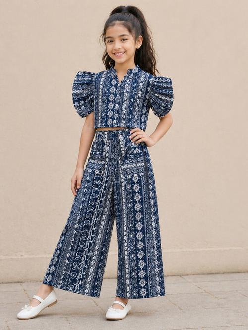 girls printed short sleeves shirt and trouser co-ord set - 22511071 - Very Small Image - 1