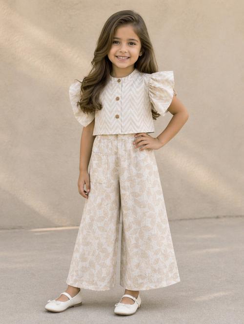 girls printed short sleeves shirt and trouser co-ord set - 22511075 - Very Small Image - 1