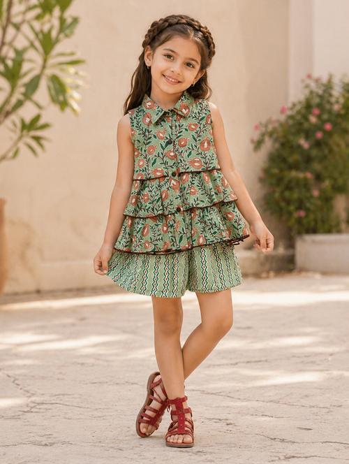 girls printed sleeveless top and shorts co-ord set - 22511091 - Very Small Image - 1