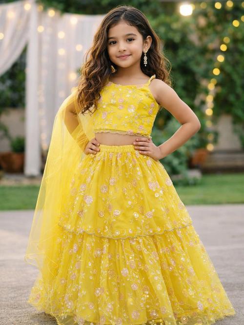 girls embroidered sleeveless lehenga choli set - 22511107 - Very Small Image - 1