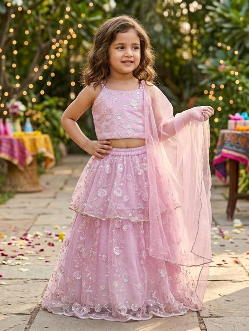 girls embroidered sleeveless lehenga choli set - 22511241 - Very Small Image - 1