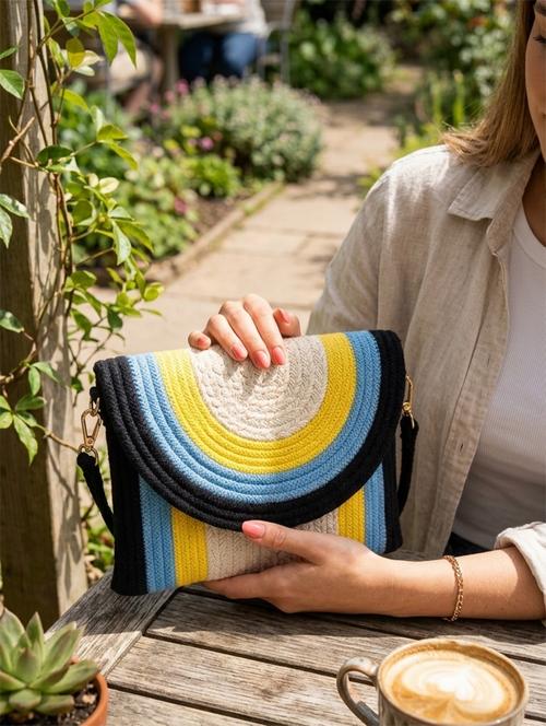 color block cotton textured handbag with button closure - 22512674 - Very Small Image - 1